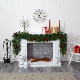 Nearly Natural 9 ft. Pre-lit Mixed Pine Artificial Christmas Garland with 50 LED Lights, Berries & Pinecones thumbnail 4