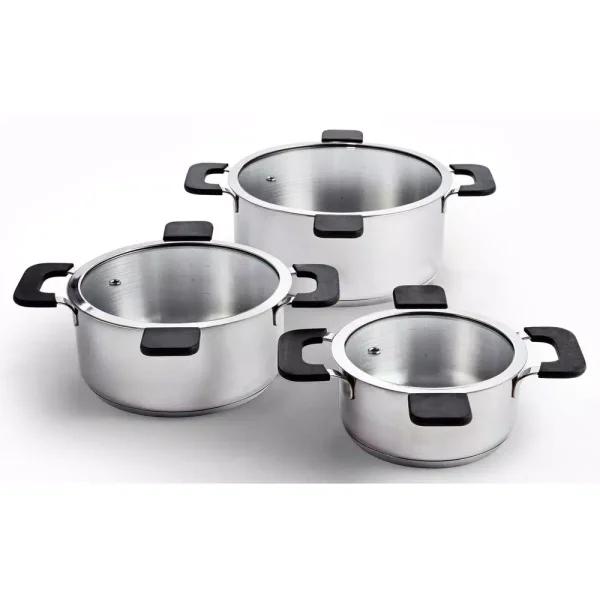 Ozeri 6-Piece Stainless Steel Induction Cookware Set with Patent-Pending Hands-Free Straining Glass Lids