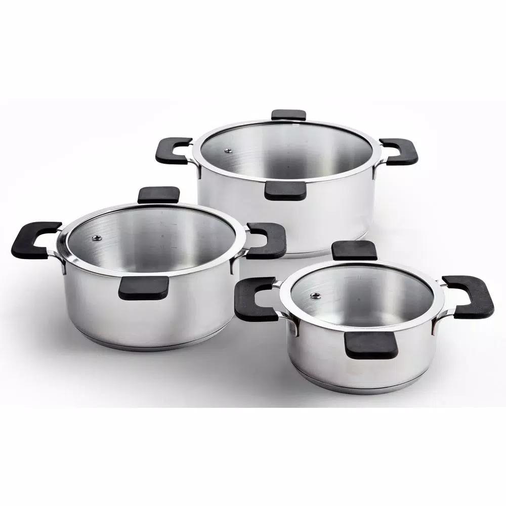 Ozeri 6-Piece Stainless Steel Induction Cookware Set with Patent-Pending Hands-Free Straining Glass Lids