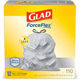 Glad ForceFlex 13 Gallon Tall Kitchen Drawstring Trash Bags, OdorShield, 110 Count thumbnail 1