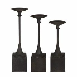 Kate and Laurel Bedrick Black Wood and Metal Candle Holder Set of 3, Modern Farmhouse Pedestal Style thumbnail 2