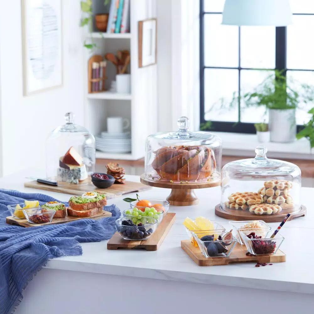 Libbey Acaciawood 3-Piece Glass Dipping Bowl Set with Wood Serving Board