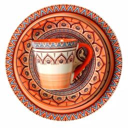 Elama Zen Rust Mozaik 16-Piece Stoneware Dinnerware Set, Service for 4, Orange Bohemian Style thumbnail 3