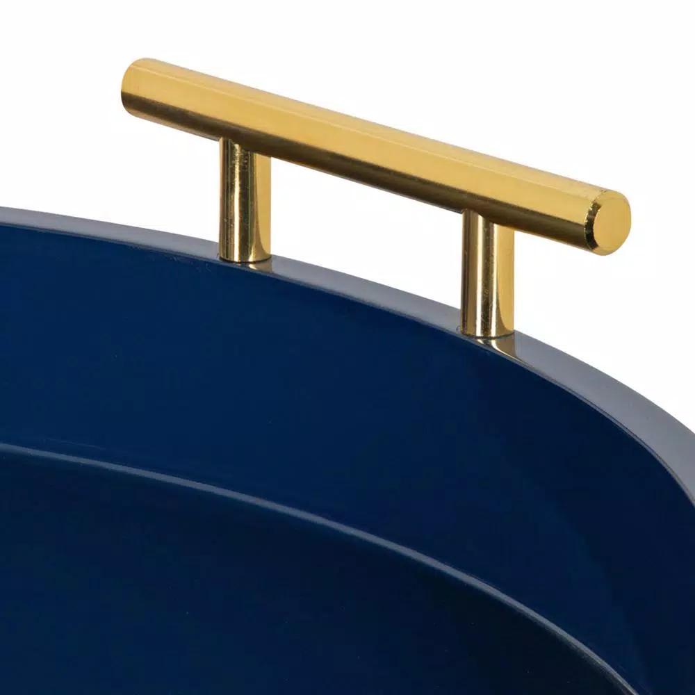 Kate and Laurel Lipton Navy Blue Decorative Wood Tray with Gold Handles