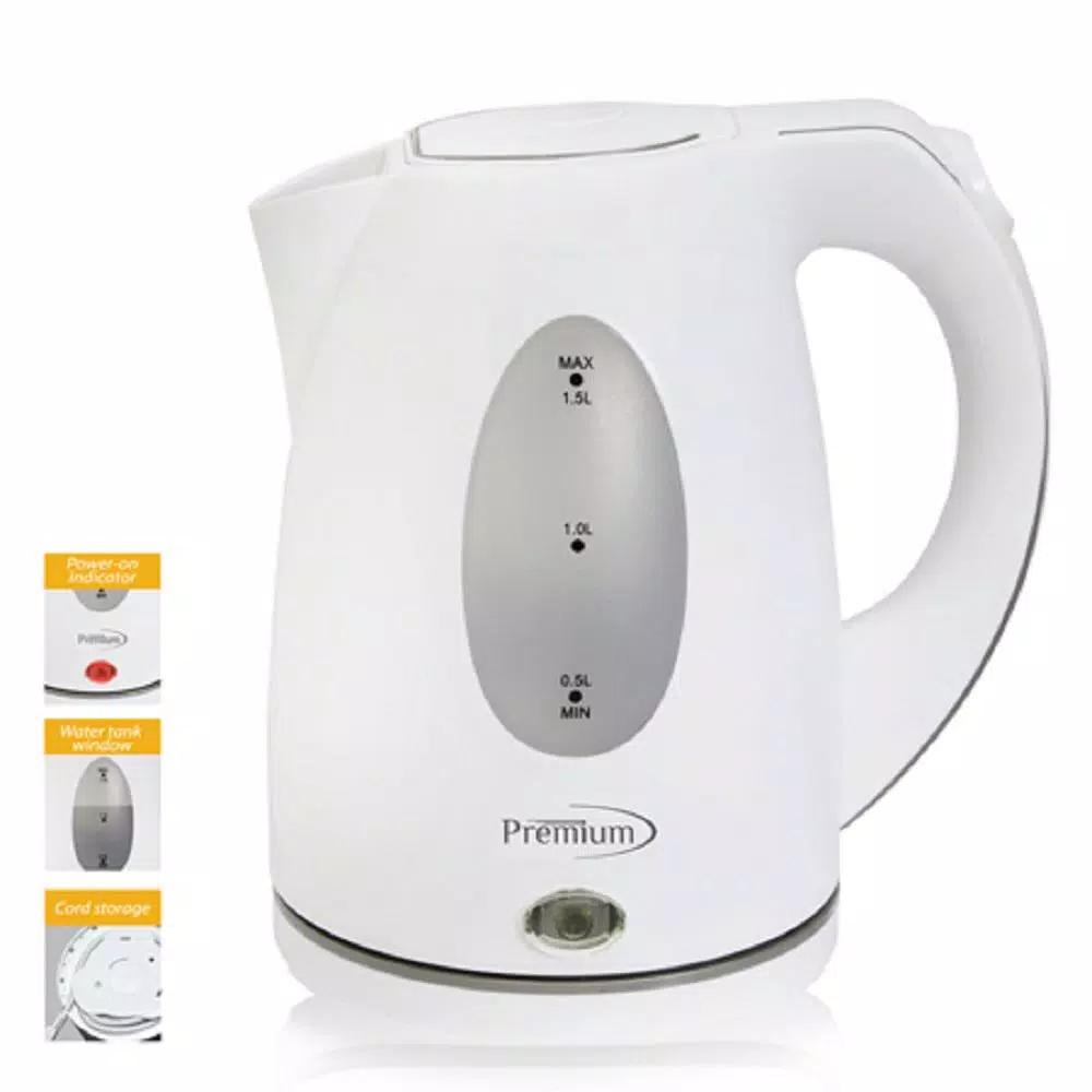 PREMIUM 6-Cup Cordless White Electric Tea Kettle with Detachable Base, 1.6 QT