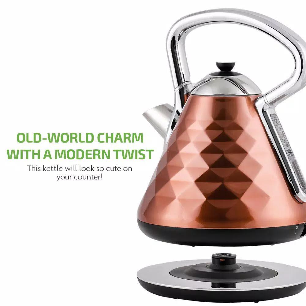 Ovente Cleo Collection 1.7L Copper Electric Kettle, 1500W Stainless Steel Tea Kettle with Auto Shut-Off