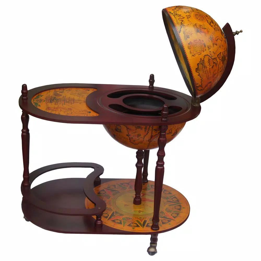 Waypoint Geographic Catania 16.5 in. Bar Globe Trolley with Italian Frescoes and Wood Frame