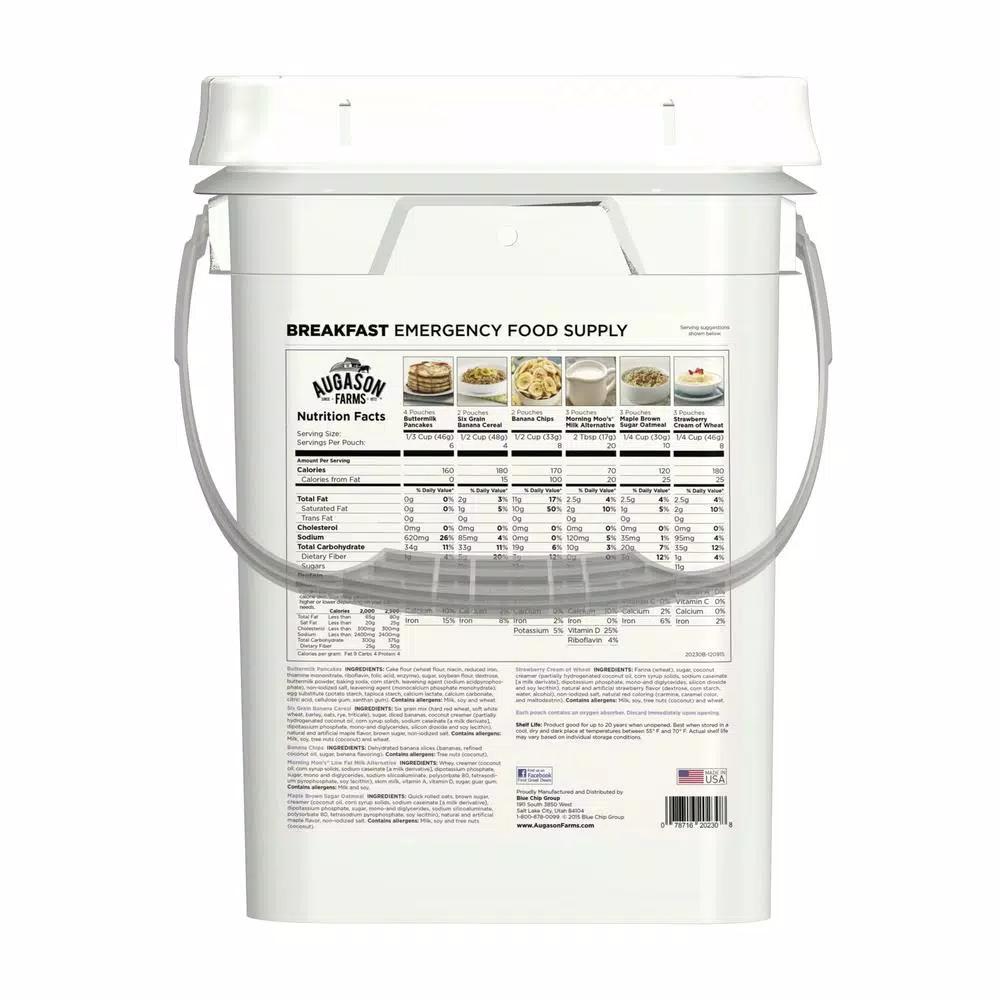 Augason Farms Breakfast Variety Pail - 162 Servings Emergency Food Supply