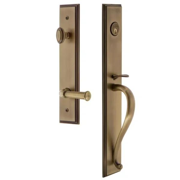 Grandeur Carre Vintage Brass 1-Piece Door Handleset with S Grip and Georgetown Lever