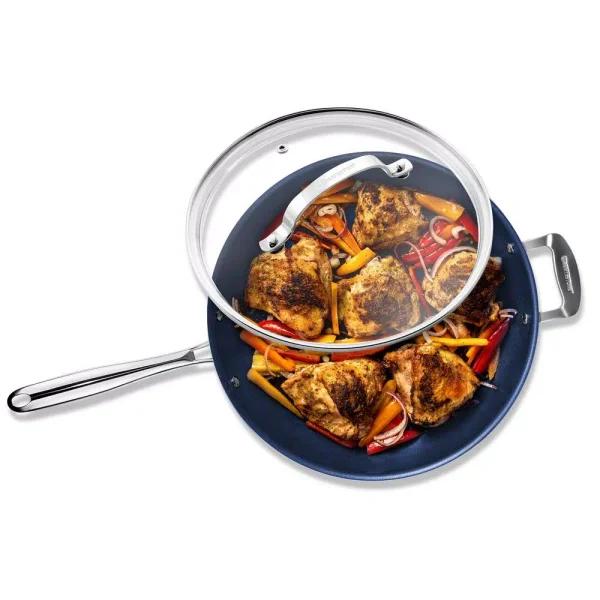 GRANITESTONE Classic Blue 14 in. Aluminum Mineral and Diamond Infused Nonstick Skillet with Glass Lid