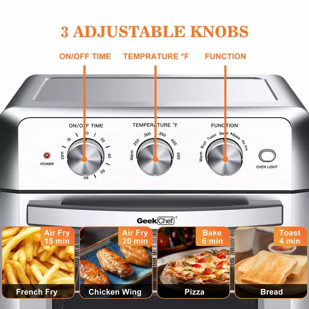 Boyel Living 19 Qt. Silver Stainless Steel Air Fryer Toaster Oven with 1500W Power, Roast, Bake, Broil & Reheat
