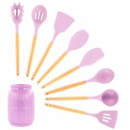 MegaChef 9-Piece Pink Silicone and Wood Kitchen Utensil Set with Ceramic Holder thumbnail 1