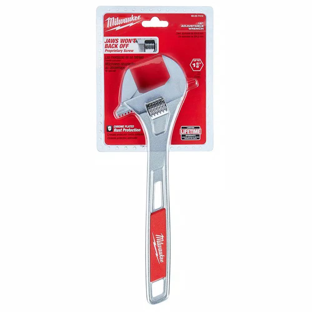 Milwaukee 12 in. Adjustable Wrench, Parallel Jaw, Chrome Plated