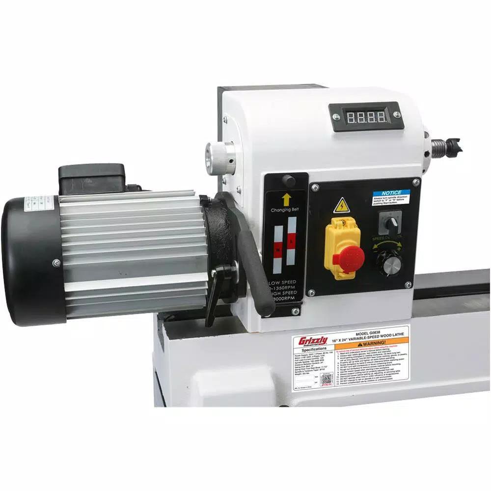 Grizzly Industrial 16 in. x 24 in. Variable-Speed Wood Lathe, 2 HP, 220V