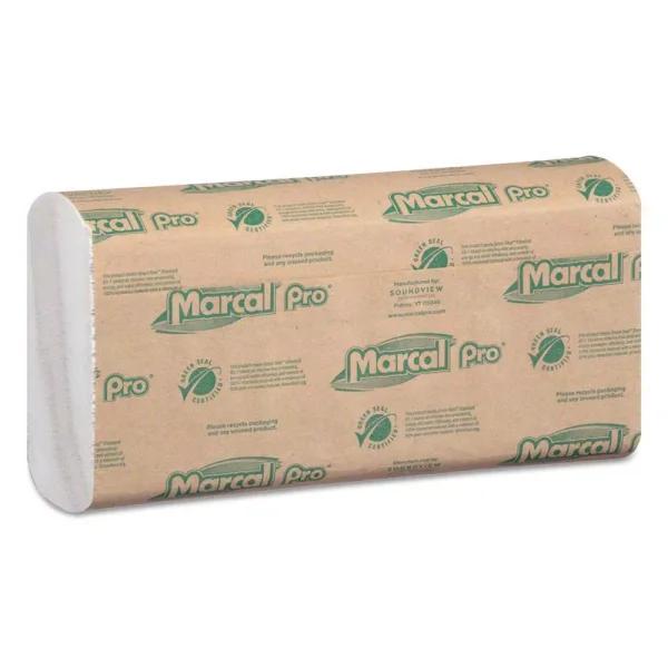 Marcal Pro 100% Recycled C-Fold White Paper Towels, 150 Sheets Per Pack, 16 Packs Per Carton