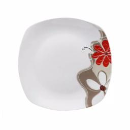 Lorren Home Trends 16-Piece Square Porcelain Dinnerware Set, Red and Tan Floral Design, Service for 4 thumbnail 3