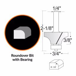 WEN 3/4 in. Roundover Carbide Tipped Router Bit with 1/4 in. Shank thumbnail 2