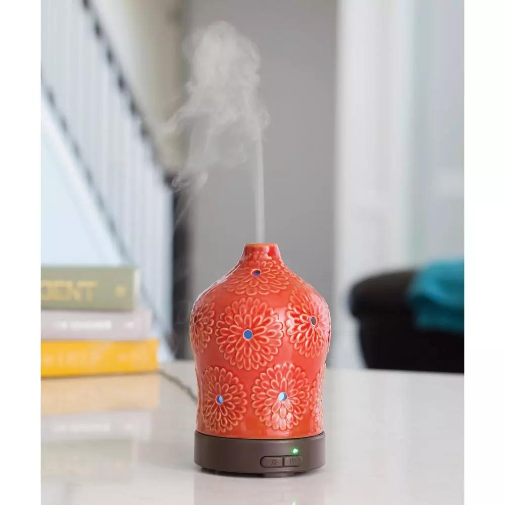 Airome Lotus Ultrasonic Essential Oil Diffuser, 9.3 in, Red/Orange Ceramic