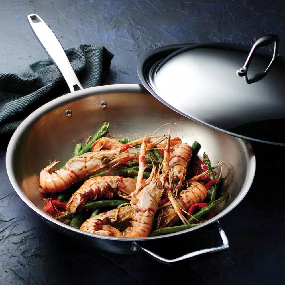 Tramontina 12 in. Tri-Ply Clad Stainless Steel Wok with Lid