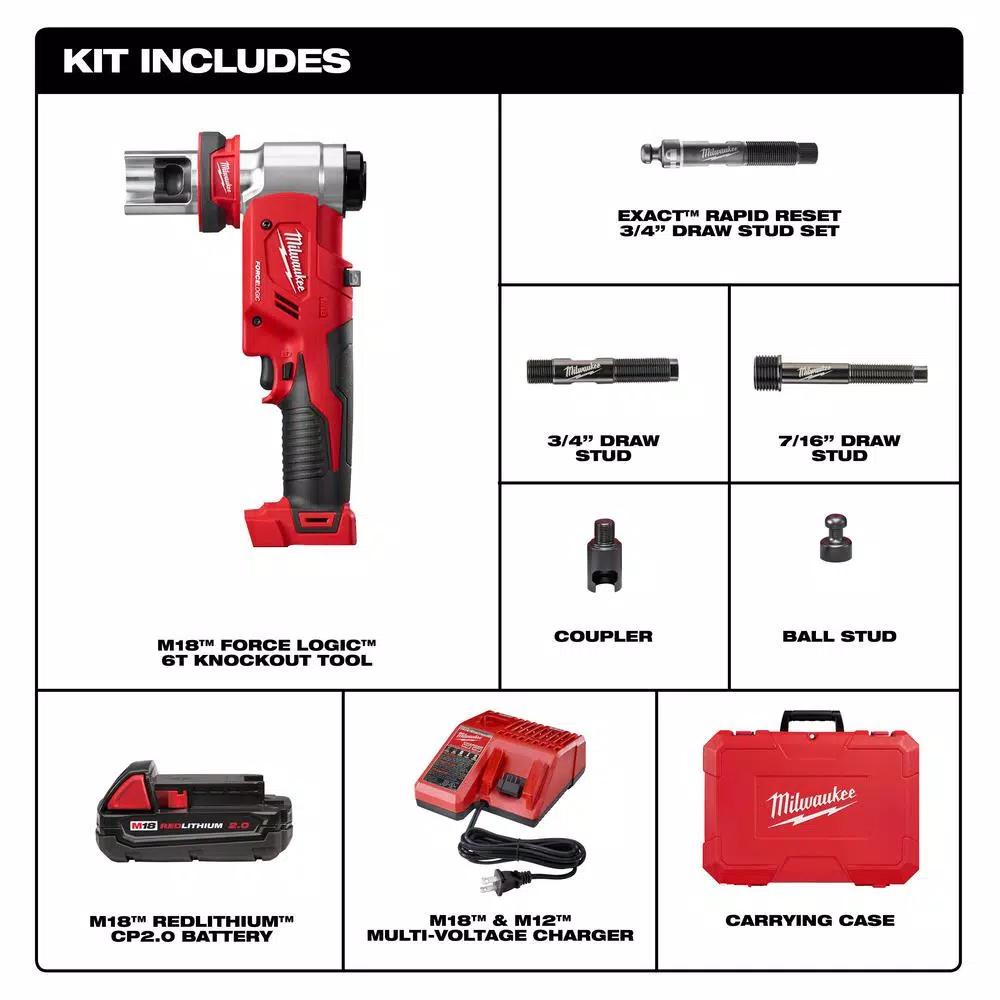 Milwaukee M18 FORCE LOGIC 6 Ton Cordless Knockout Tool Kit with 2.0Ah Battery and Charger