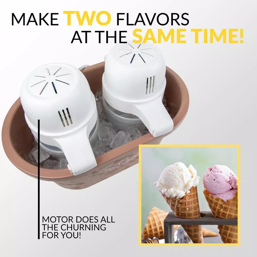 Nostalgia 4 Qt. Double Flavor Ice Cream Maker, Brown Countertop Electric Machine