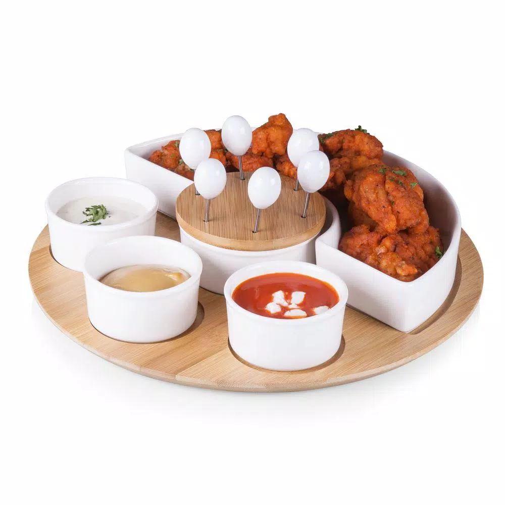 Legacy Symphony Ceramic and Bamboo Appetizer Serving Set with 3 Dip Bowls and 6 Picks