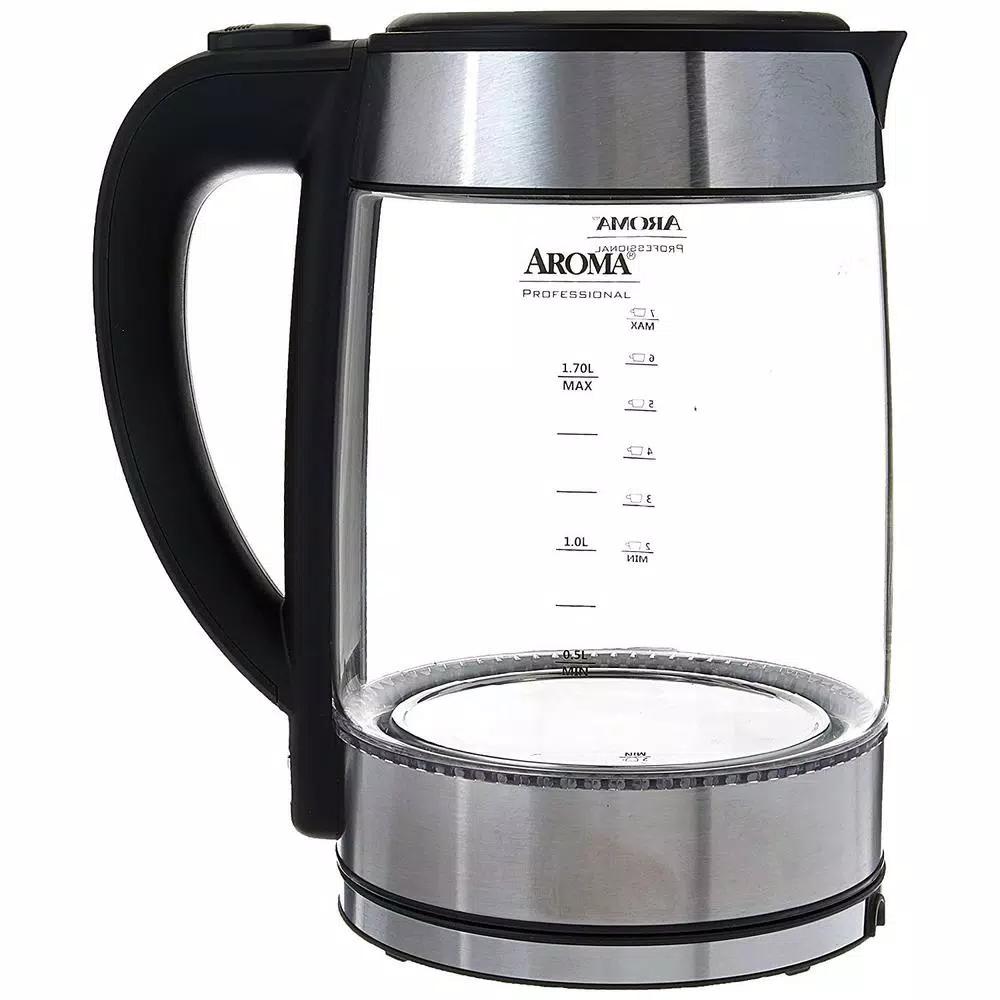 Aroma Stainless Steel Electric Kettle with German Glass, 1.2L Capacity, 1500W