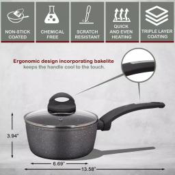 AMERCOOK Lava Stone 1.5 qt. Aluminum Nonstick Saucepan with Glass Lid, Gray thumbnail 2
