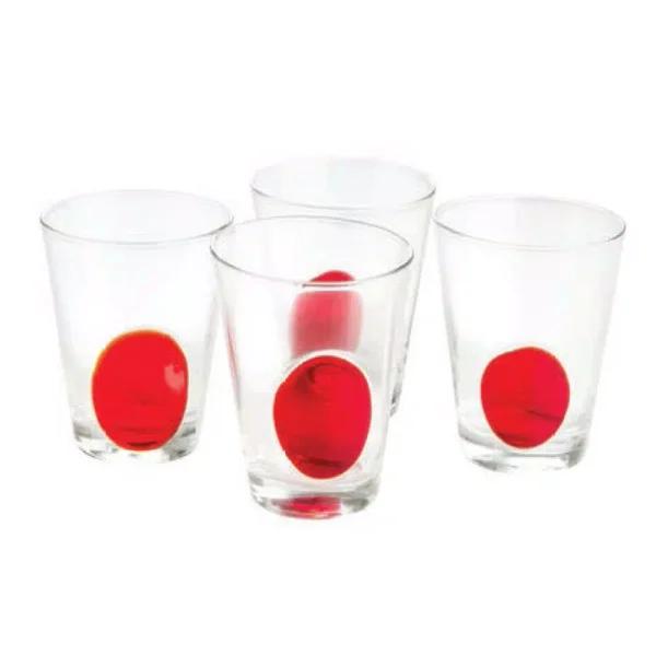 Abigails 8 oz. Clear Glass Double Old Fashioned Tumblers with Red Dot Design, Set of 4