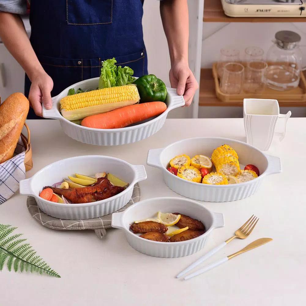 MALACASA 4-Piece White Oval Porcelain Bakeware Set, Ceramic Baking Dish Set for Oven and Microwave