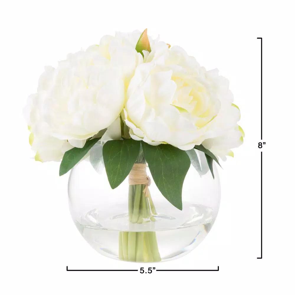 Pure Garden 8 in. Cream Rose Artificial Floral Arrangement in Glass Vase