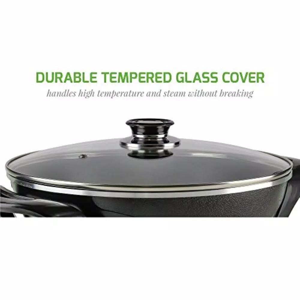 Ovente 13-Inch Non-Stick Electric Skillet with Tempered Glass Lid and Adjustable Temperature Control, Black