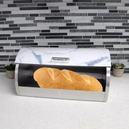 Unbranded White Marble Pattern Steel Bread Box with Roll Top Lid thumbnail 5