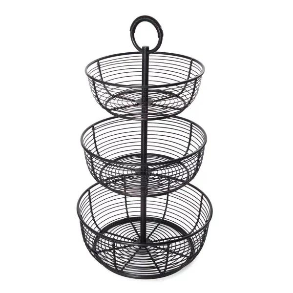 Gourmet Basics by Mikasa Mikasa Gourmet Basics 3-Tier Round Wrought Iron Fruit Basket, Black