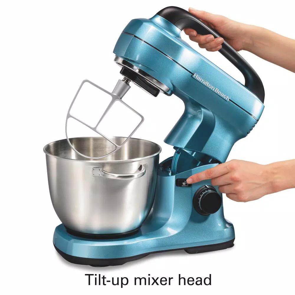 Hamilton Beach 4 Qt. 7-Speed Stand Mixer with Stainless Steel Bowl and Attachments, Blue