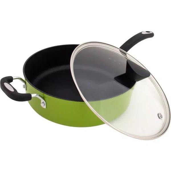 Hampton Bay Ozeri Green Earth 5.3 qt. Aluminum Ceramic Nonstick Sauce Pan with Glass Lid, Green