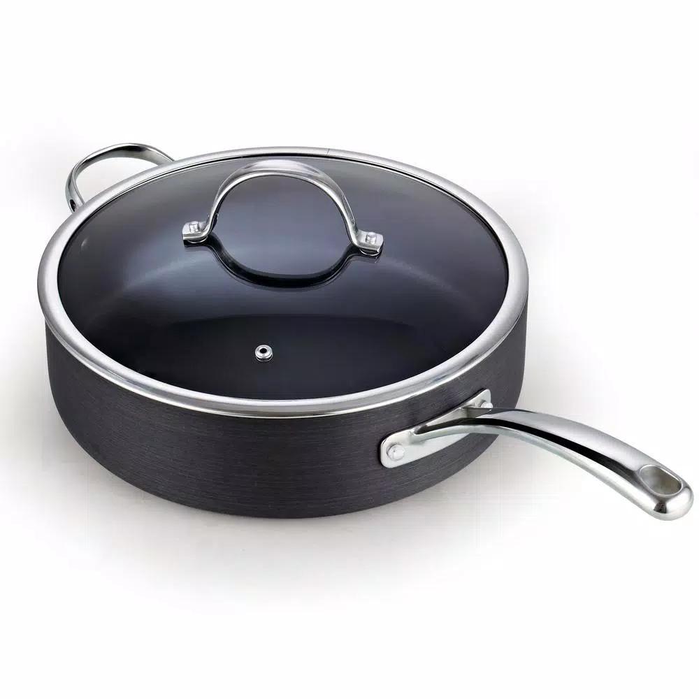 Cooks Standard 5 Qt. Hard-Anodized Aluminum Nonstick Deep Saute Pan with Glass Lid, Black