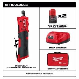 Milwaukee M12 FUEL 1/4 in. Brushless Cordless Straight Die Grinder Kit with Two 2.0 Ah Batteries thumbnail 2