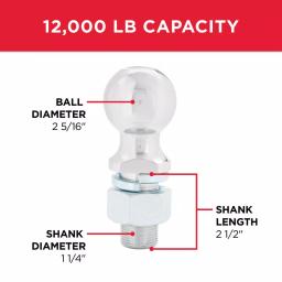 TowSmart 12,000 lb. Capacity Chrome Hitch Ball, 2-5/16 in. Ball Diameter, 1-1/4 in. Shank thumbnail 3