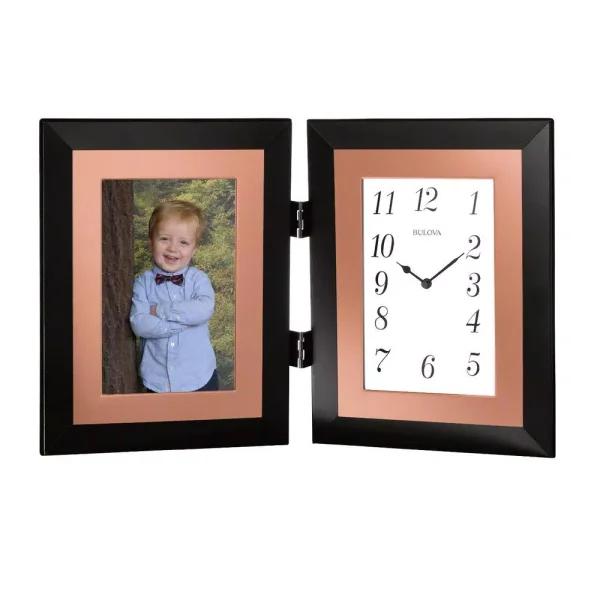 Bulova Elegance Hinged Black Metal Photo Frame and Analog Quartz Clock, 8.5 x 13.25 in.
