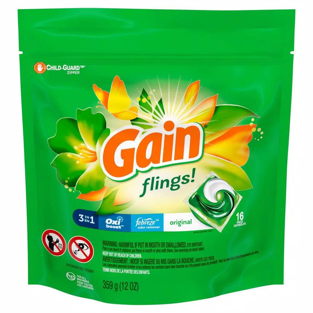 Gain Original Scent Laundry Detergent Pods, 16-Count (6-Pack)