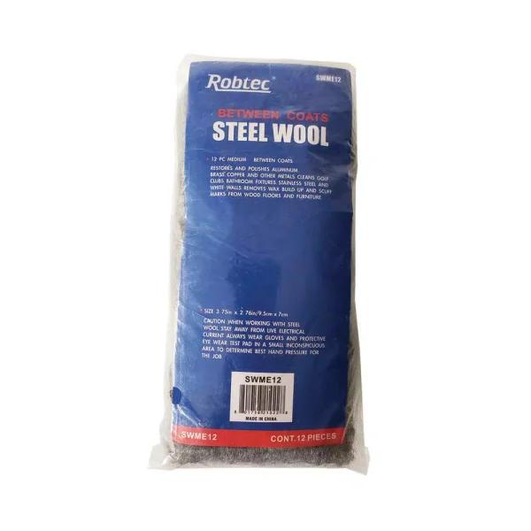Robtec Grade #0 Medium Fine Steel Wool Pads, 12-Pack