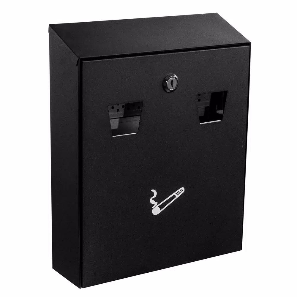 Alpine Industries Wall-Mounted Cigarette Disposal Station, Black Steel Outdoor Ashtray