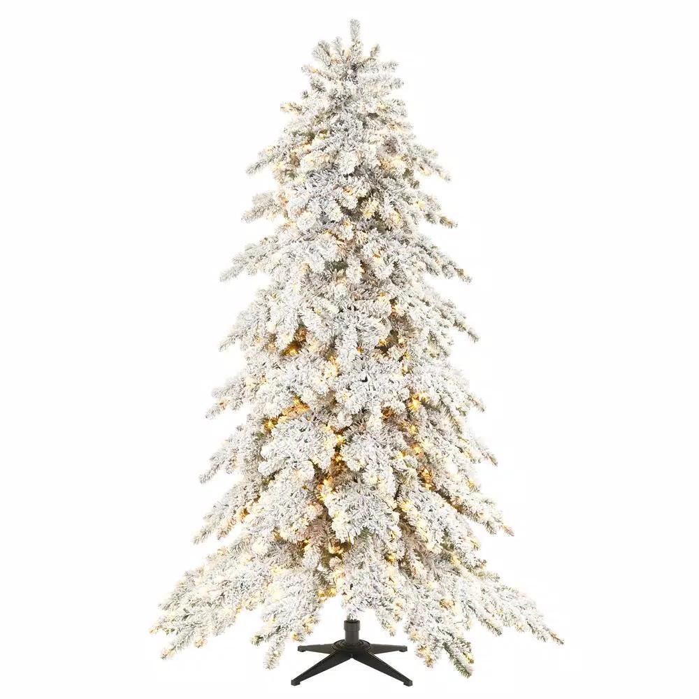Home Decorators Collection Risch 7.5 ft. White Pine Heavy Flocked Pre-Lit LED Artificial Christmas Tree with 1000 SureBright Warm White Lights