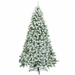 Costway 7.5 ft. Snow Flocked Hinged Pine Artificial Christmas Tree, 1346 Tips, Unlit thumbnail 1