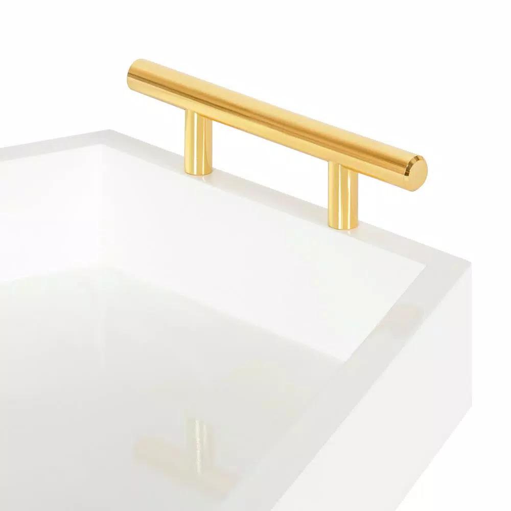 Kate and Laurel Lipton White Glossy Decorative Hexagon Tray with Gold Metal Handles