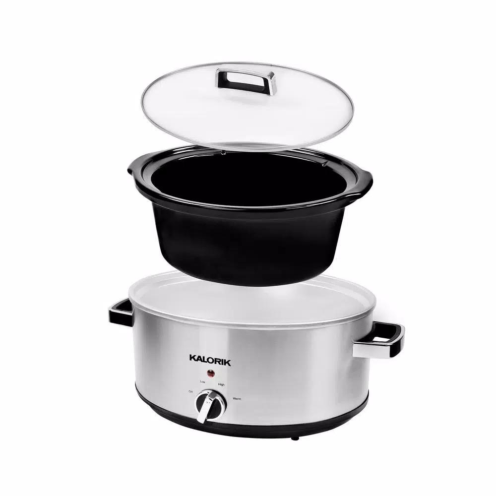 KALORIK 6.5 Qt. Stainless Steel Slow Cooker with Removable Stoneware and Glass Lid