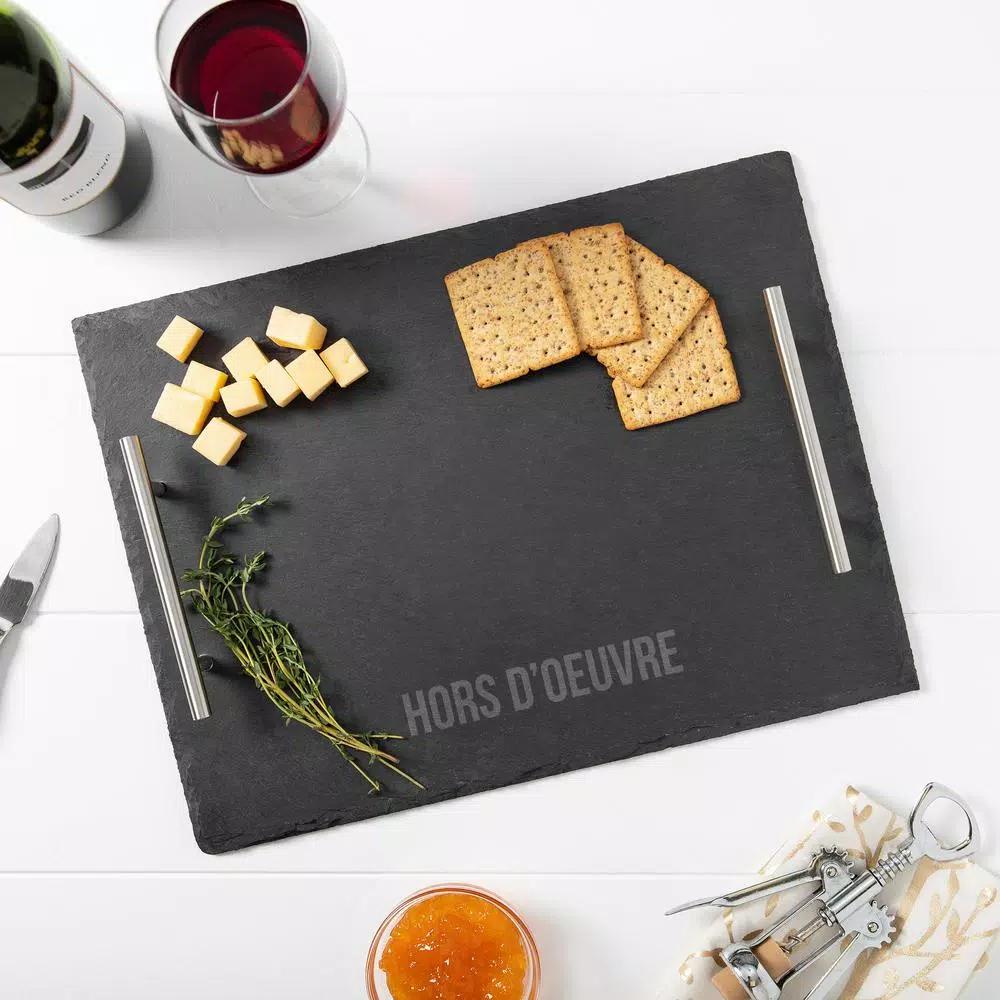 Cathy's Concepts Natural Slate Serving Tray with Metal Handles, 15.75 in. Rectangular Appetizer Board