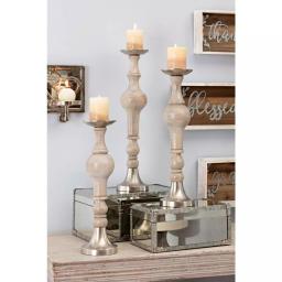 IMAX Trisha Yearwood Nightingale Mango Wood Hurricane Candle Holder Set of 3, Gray thumbnail 9