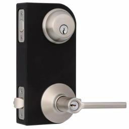 Schlage Latitude Entry Door Lever and Single Cylinder Deadbolt Combo Pack, Satin Nickel thumbnail 2